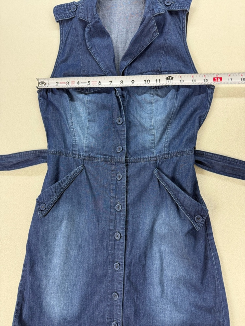 Smart Set Y2K Denim Shirt Dress Button Front Belted Jean Mini 90s Sleeveless - Picture 5 of 8